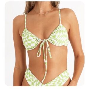 Aurelle Green and White Checkered Bikini Set size medium NWT